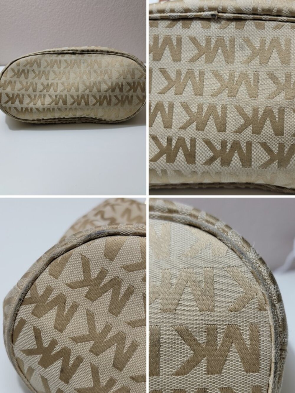 Michael Kors Jet Set Medium Travel Tote Beige MK Monogram Canvas Shoulder Bag - Picture 7 of 9